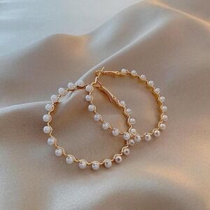 Imitation Pearl Loop Earrings Trendy‎ Exaggerated Elegant Large Earrings new